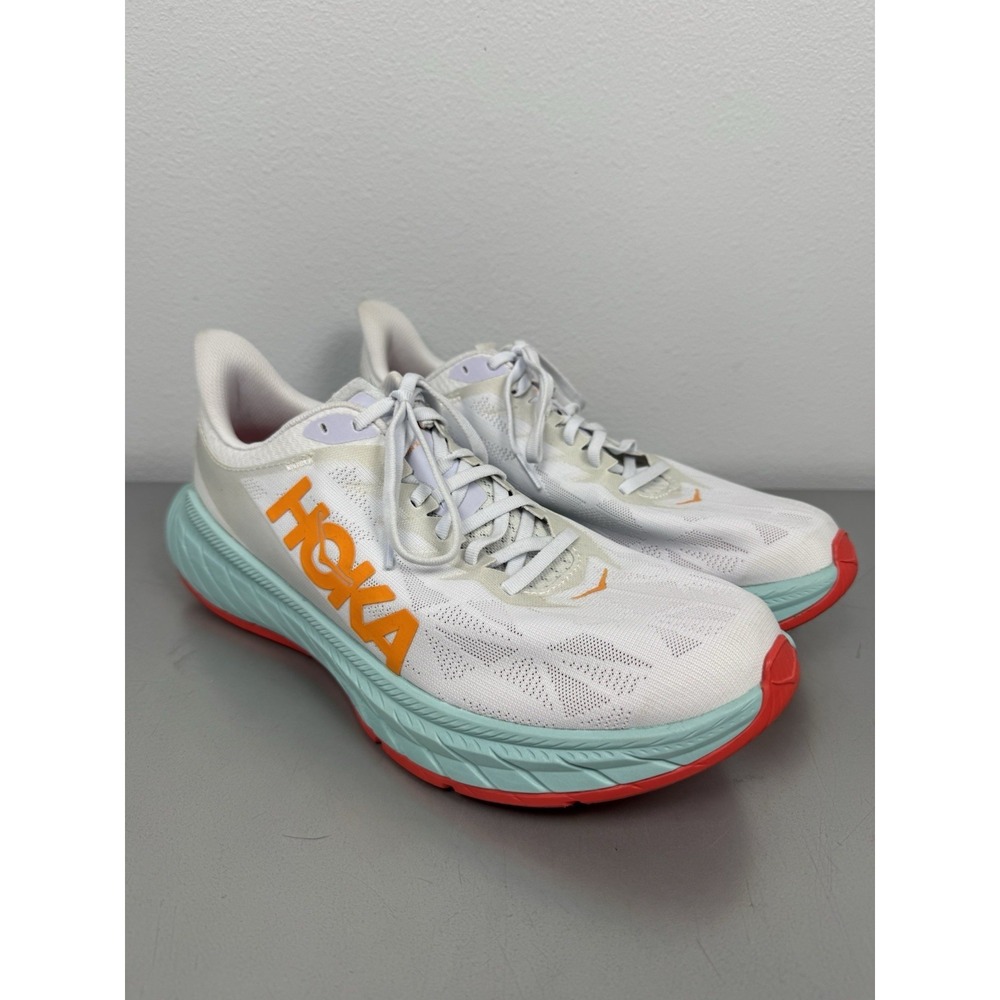 Hoka One One Womens 10.5 S Carbon X2 White Blazing Orange Running Sneakers Shoes